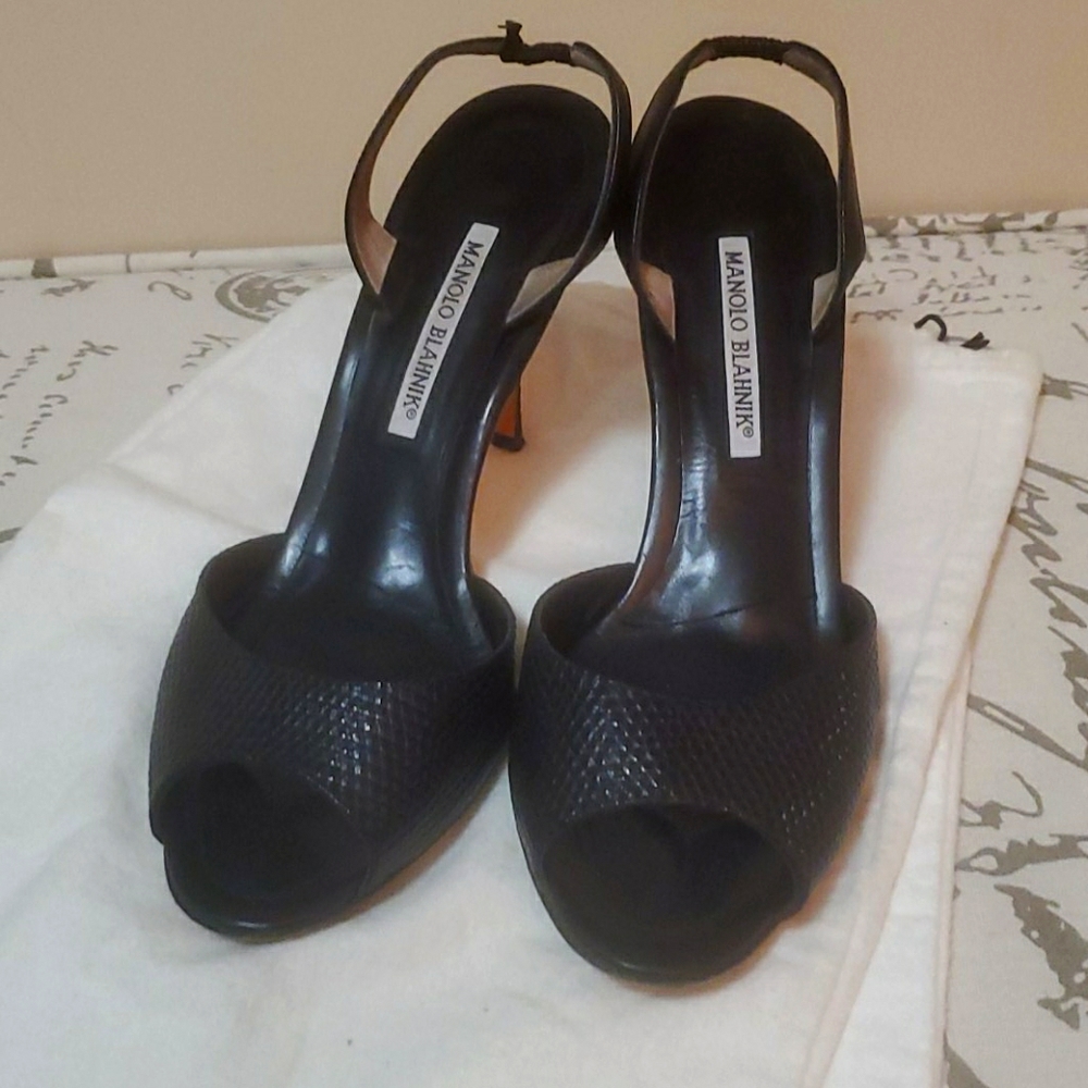 Manolo Blahnik Black snakeskin sandals